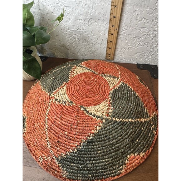 Large Handwoven Coiled Boho Style Basket Wall Decor Black Rust 14” - Picture 5 of 7